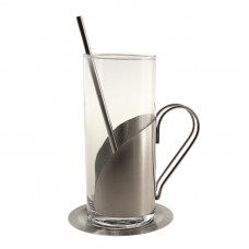 Glass with Stainless Steel Holder & Stirrer cum Straw